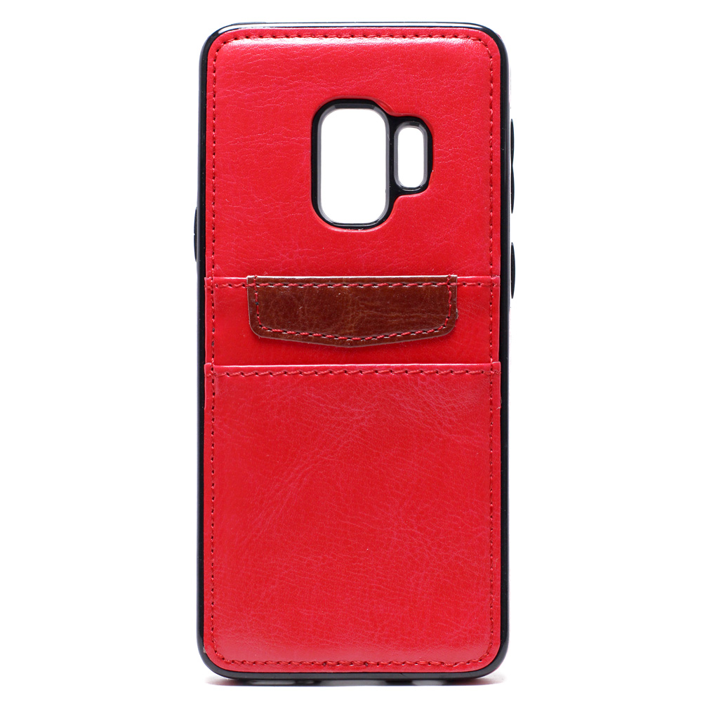 Galaxy S9+ (Plus) LEATHER Style Credit Card Case (Red)